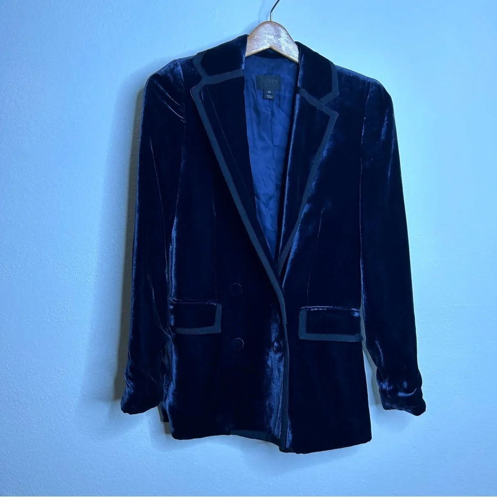 J. Crew Collection Navy Blue Velvet Double Breasted Blazer 00